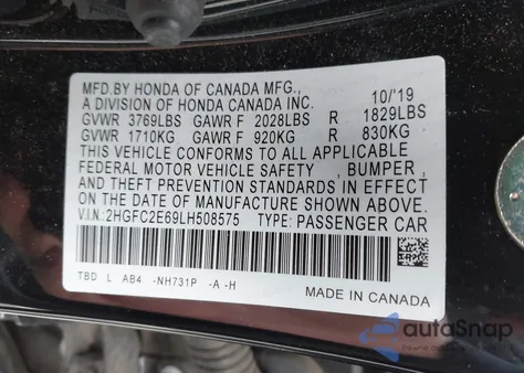 2020 Honda Civic Lx from USA, damaged, VIN 2HGFC2E69LH508575